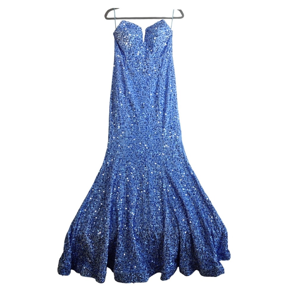 Ricarica Sequin Mermaid Gown Womens S Ocean Blue Strapless Prom Formal Dress